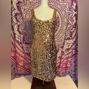 AUW Gold Sequins Form Fitting Mini Tank Top Dress Women’s Size Large